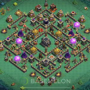 Town Hall Level 9 Trophy/Defense Base Design, Anti Air, Hybrid, Layout #413