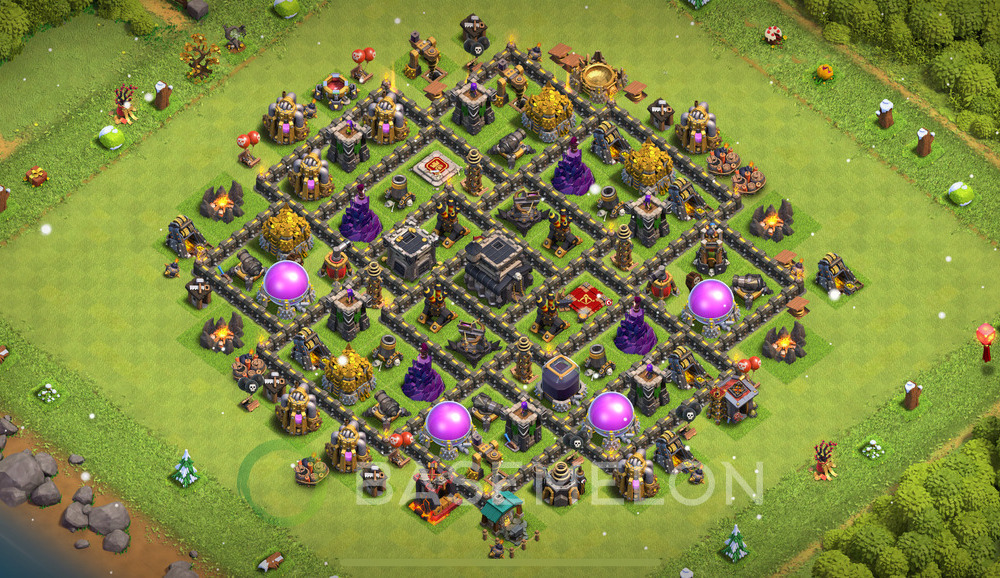 Town Hall Level 9 Trophy/Defense Base Design 2024, Anti 2 Stars, Hybrid, Layout #433