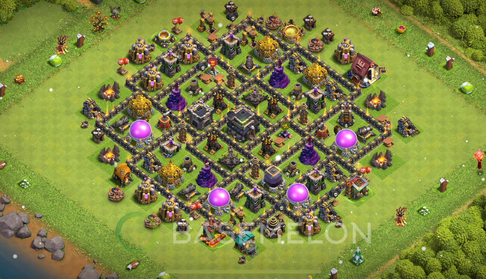 Town Hall Level 9 Trophy/Defense Base Design 2025, Anti 2 Stars, Hybrid, Layout #433