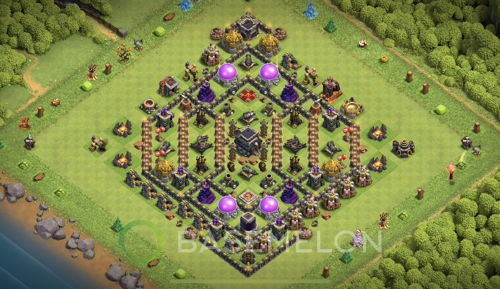 Town Hall Level 9 Trophy/Defense Base Design 2024, Anti 3 Stars, Anti Everything, Layout #482