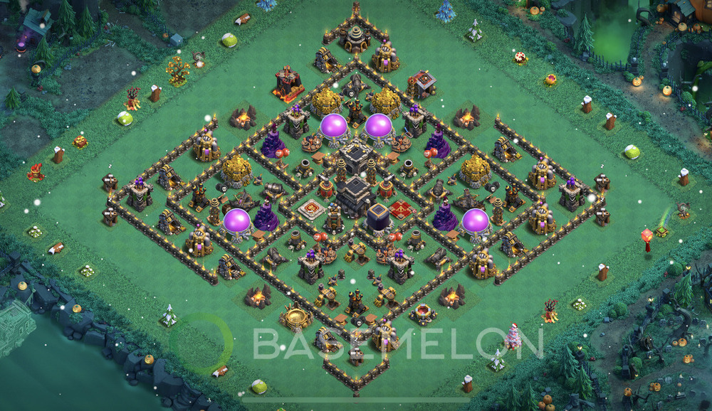 Town Hall Level 9 Trophy/Defense Base Design 2024, Anti 3 Stars, Hybrid, Layout #496