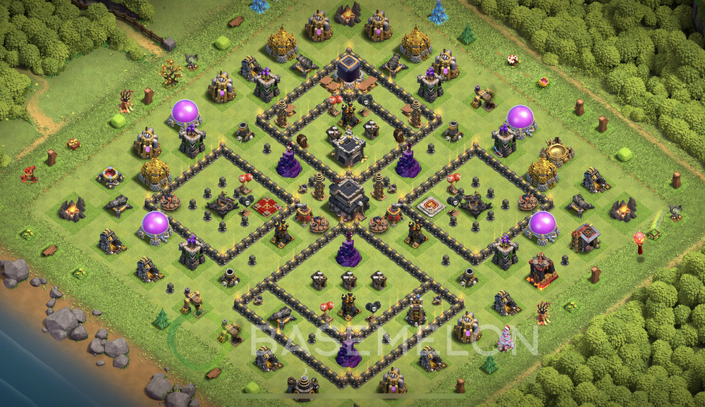 Town Hall Level 9 Trophy/Defense Base Design 2024, Anti 2 Stars, Anti Everything, Layout #554