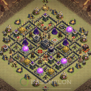 Town Hall Level 9 War Base Design, Anti 3 Stars, Hybrid, Layout #58