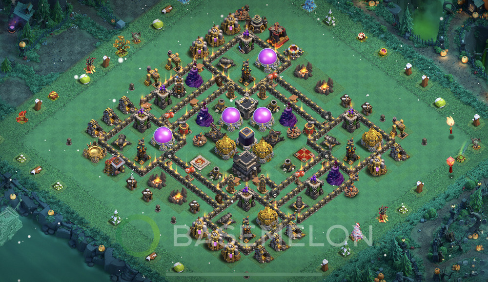 Town Hall Level 9 Farm Base Design 2024, Anti 3 Stars, Hybrid, Layout #590