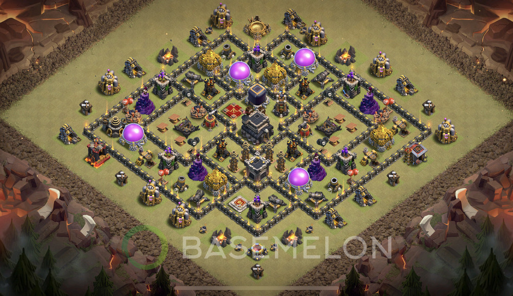 Town Hall Level 9 War Base Design 2024, Anti 2 Stars, Hybrid, Layout #770