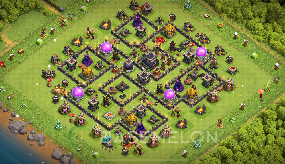 Town Hall Level 9 Farm Base Design 2024, Anti 3 Stars, Hybrid, Layout #780