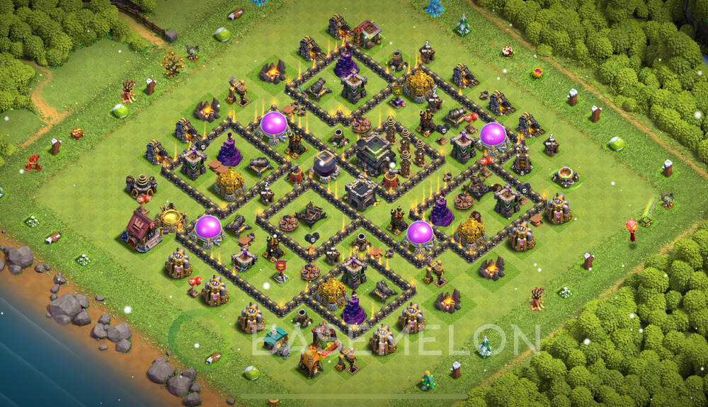 Town Hall Level 9 Farm Base Design 2025, Anti 3 Stars, Hybrid, Layout #780