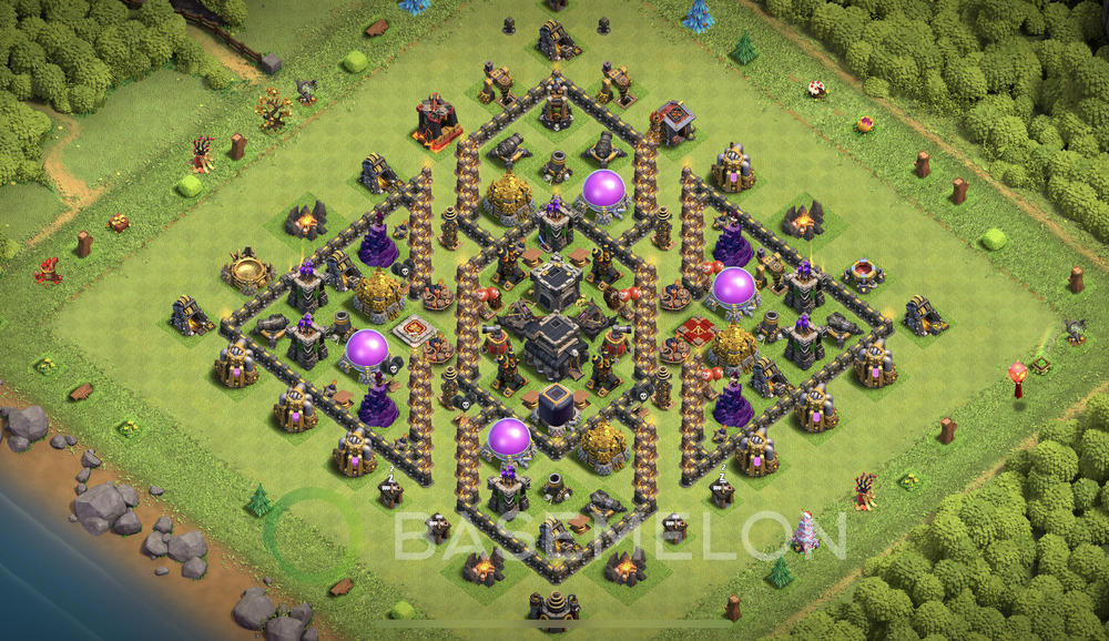 Town Hall Level 9 Trophy/Defense Base Design 2024, Anti 3 Stars, Hybrid, Layout #848