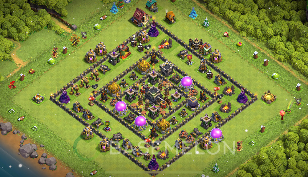 Town Hall Level 9 Trophy/Defense Base Design 2025, Anti 2 Stars, Anti Air, Layout #865