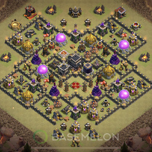 Town Hall Level 9 War Base Design 2025, Anti 2 Stars, Hybrid, Layout #892