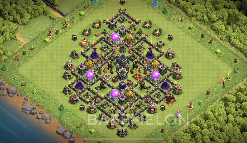 Town Hall Level 9 Trophy/Defense Base Design 2024, Anti 3 Stars, Hybrid, Layout #923