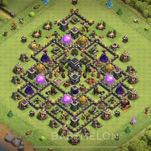 Rathaus Level 9 Verteidigung Base 2025, Anti 3 Sterne, Hybrid, Layout #923